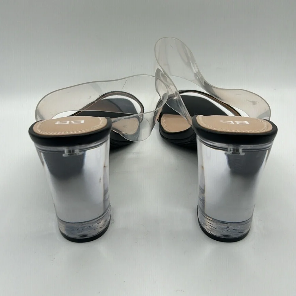 BP Black Clear Heel Open Toe 90s Y2K Front Strap Block Heel Sandals Size 11 New!